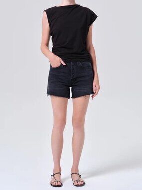 AGOLDE Black Cutoff Parker Long Short (Size 28)